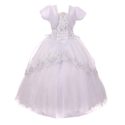 Rain Kids Big Girls White Glitter Tulle Peplum Organza Communion Dress 7-20 - SophiasStyle.com
